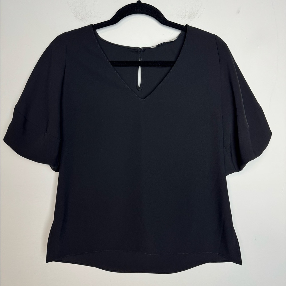 Amanda Uprichard Black V-Neck Top Puff sleeve XS